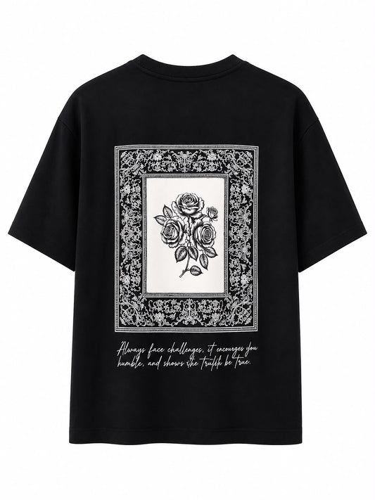 T-Shirt Oversize Noir « Thyself Be True » – Floral Vintage