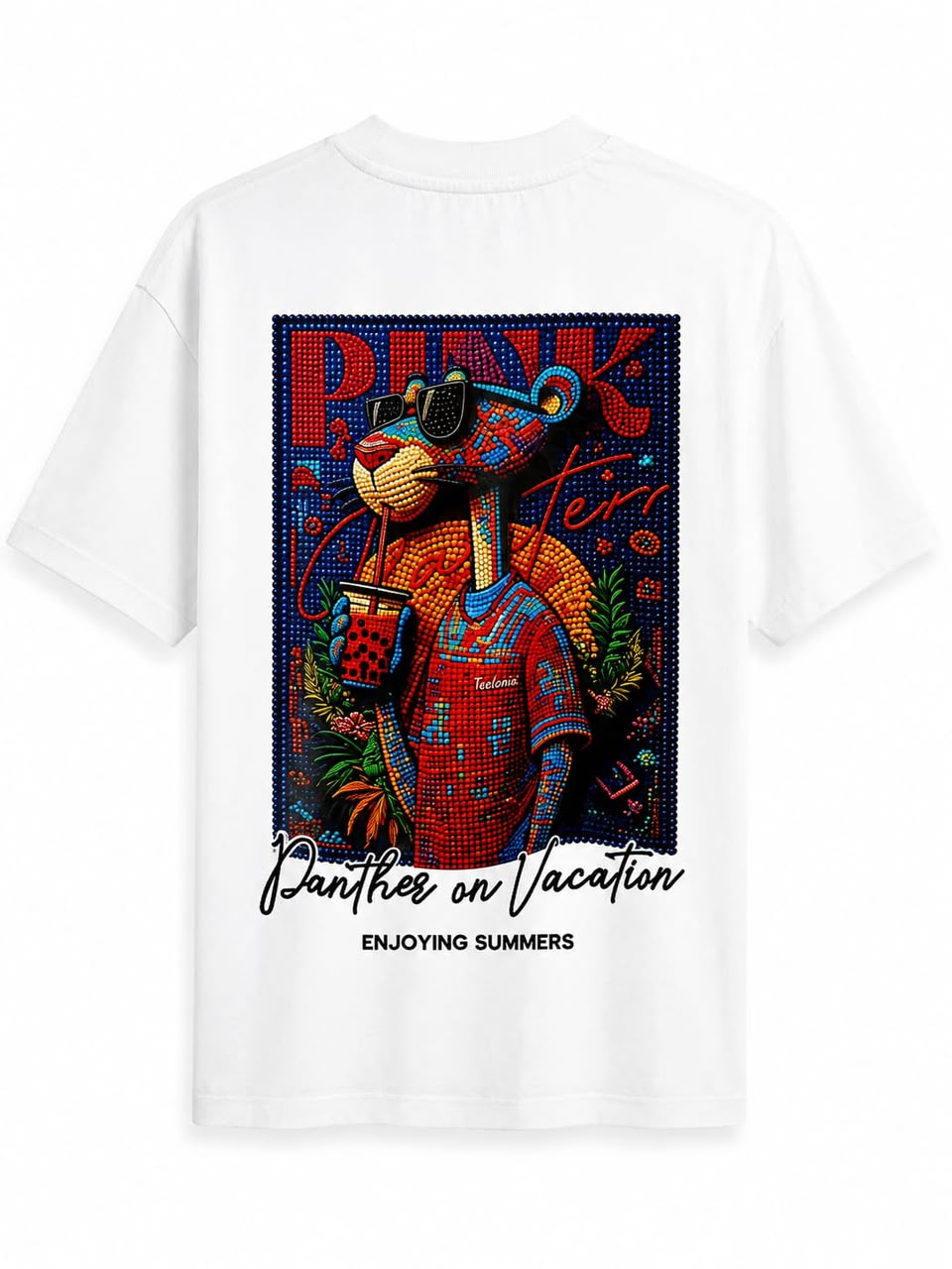 T-Shirt Oversize Blanc « Pink Panther On Vacation »