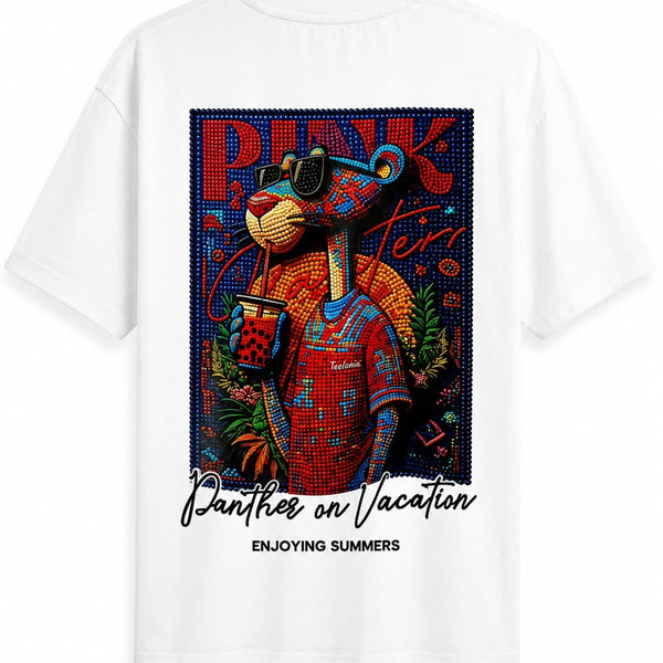 T-Shirt Oversize Blanc « Pink Panther On Vacation »